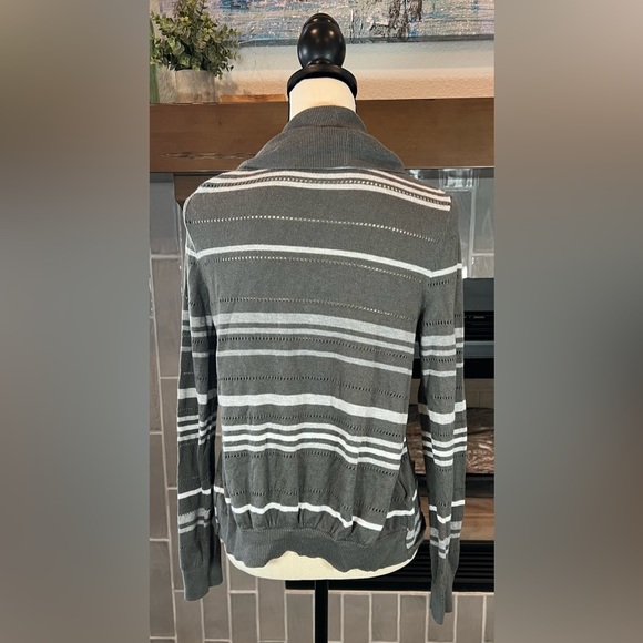 Eddie Bauer Open Cardigan Sweater green stripped Small - Picture 3 of 3